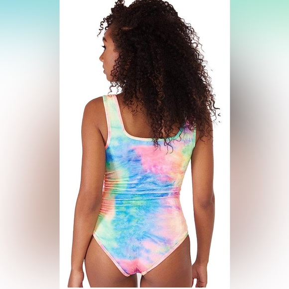 IHEARTRAVES Tie Dye Velour Zip Up Rave Dance Bodysuit Leotard Multicolor Small - Picture 2 of 13